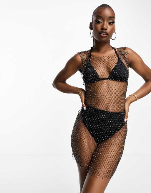 Missy Empire - Robe courte en résille à strass - Noir/argenté, 2 de 4