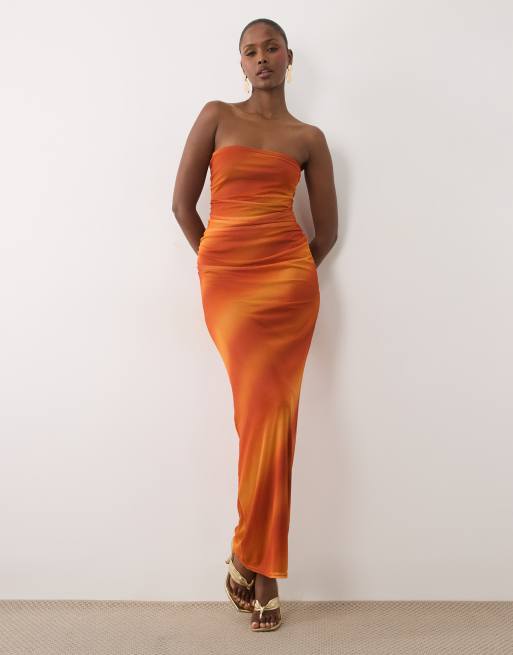 Missy Empire - Robe longue bandeau en tulle dégradé orange, 2 de 4