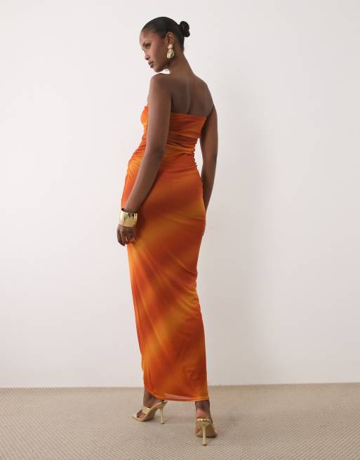 Missy Empire - Robe longue bandeau en tulle dégradé orange, 4 de 4