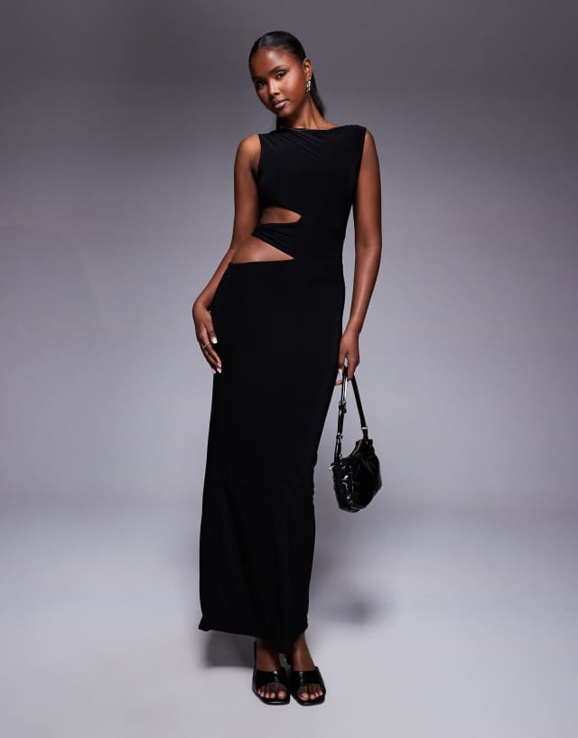 black empire dress Missy - Robe longue et moulante en tissu double épaisseur avec découpes sur le côté - Noir empire waist maxi dress Naomi Backless Mini Dress best boutique our collection caters to Size:MOM-Medium