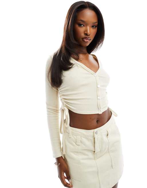 Missy Empire ruched side cardigan in beige