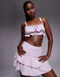 [Missyempire] Missy Empire ruffle tie front crop top in pink (Part of a set) 40 PINK