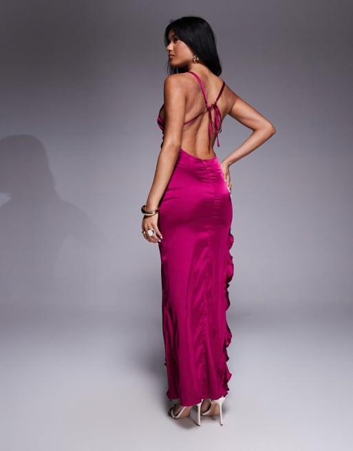 Missy Empire Satijnen maxi cami jurk met gestrikte open