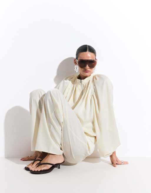 Missy Empire satin drawstring relaxed pants in ecru (part of a set), 3 of 9