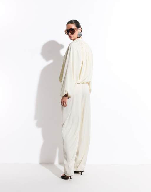 Missy Empire satin drawstring relaxed pants in ecru (part of a set), 5 of 9
