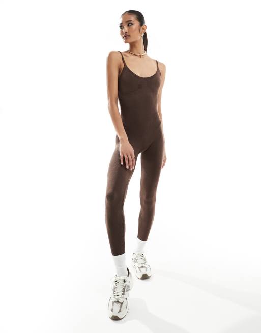 Missy Empire seamless cami unitard in chocolate