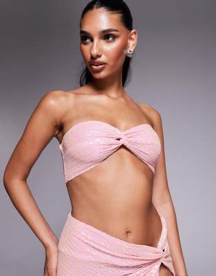 Missy Empire sequin twist front bandeau bralet in pink - part of a set