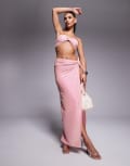 [Missyempire] Missy Empire sequin twist front high slit maxi skirt in pink (part of a set) 6 PINK