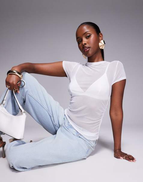 Missy Empire sheer mesh cap sleeve top in white - view 1