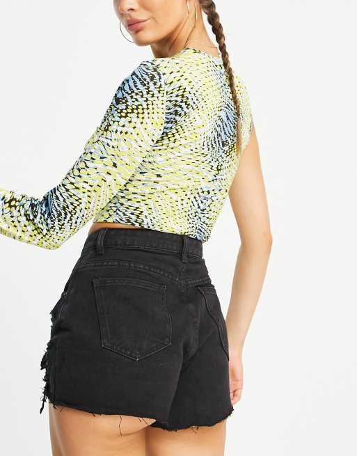 Missy Empire - Short en jean à ourlet effet vieilli - Noir, 2 de 4