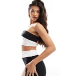 [Missyempire] Missy Empire slinky contrast fold over bandeau crop top in monochrome (part of a set)-Multi 40 MONOCHROME