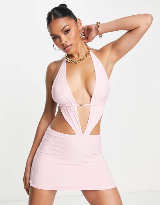 Missy Empire slinky mini dress with embellishment detail in pink