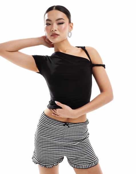 Missy Empire slinky one sleeve twist strap top in black - view 1
