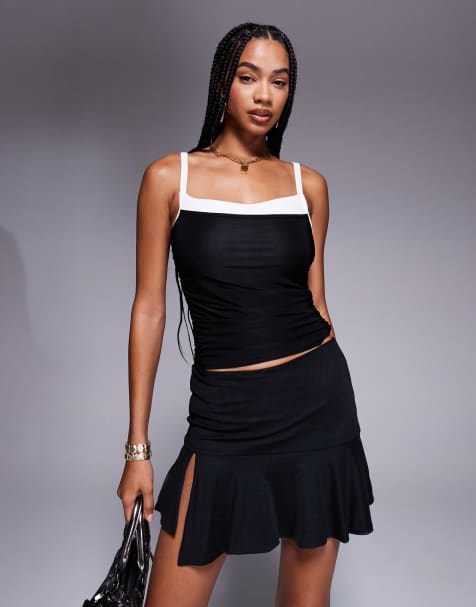 Missy Empire slinky sweetheart neckline top in black mono - view 1