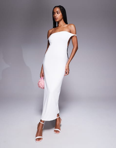Missy Empire slinky twist detail open back maxi dress in white - view 1