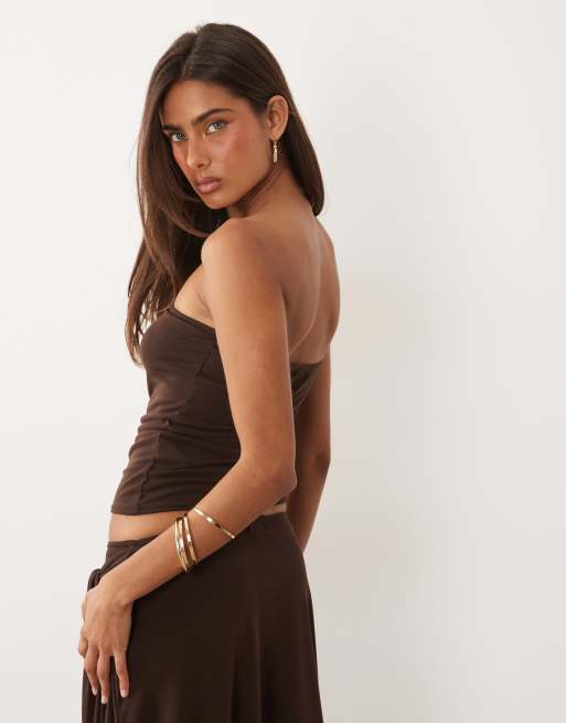 Missy Empire soft touch bandeau top in chocolate - part of a set, 4 of 4
