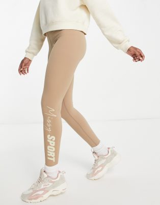 Missy Empire – Sport-Leggings in Mokka mit Raffung am Po