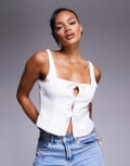 [Missyempire] Missy Empire square neck bow front top in white 46 WHITE