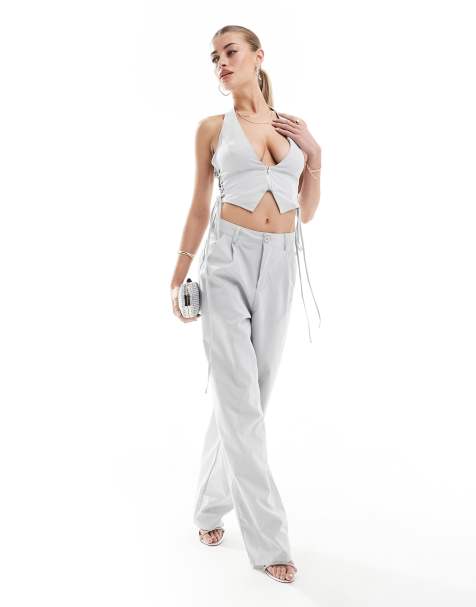 Y.A.S Bridal satin wide leg pants in white - part of a set