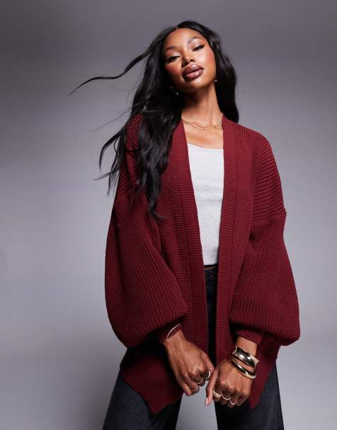 Missy Empire – Strickjacke in Burgunderrot mit Taschendetail - view 1