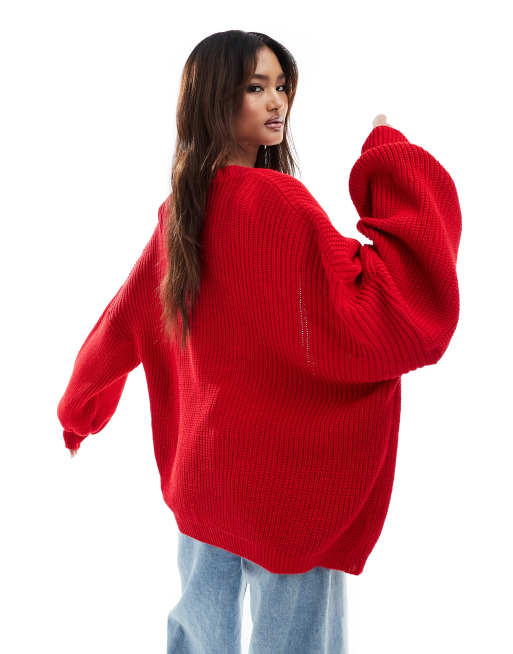Missy Empire – Strickjacke in Rot mit Taschendetail | ASOS