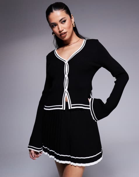 Missy Empire – Strickjacke in Schwarz mit schwarz-weißer Paspelierung, Kombiteil - view 1