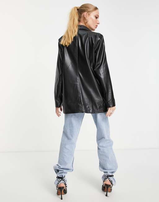 Missy Empire – Svart kavaj i oversize av läderimitation, 2 av 4
