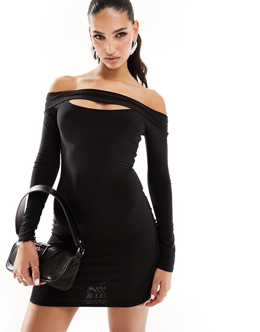 missy empire - svart miniklänning med bardotringning och utskurna detaljer-svart/a