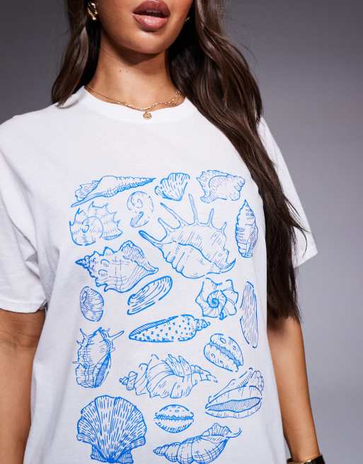 Missy Empire - T-shirt oversize avec motif coquillages - Blanc, 4 de 4
