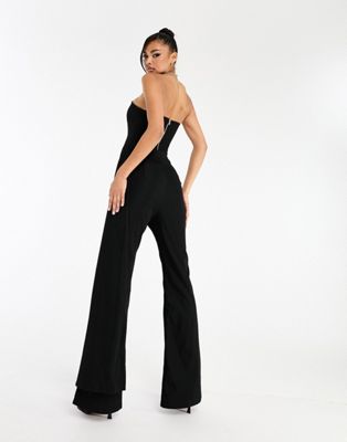 Missy Empire flower corsage pants in black (part of a set)