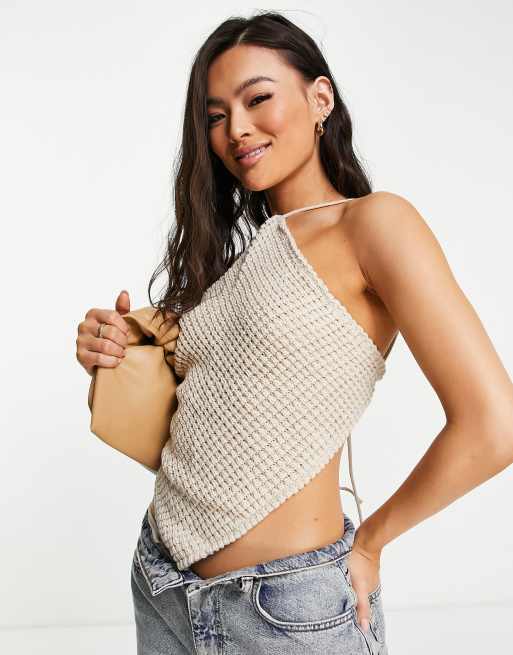 Missy Empire textured knit scarf top in ecru
