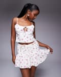 [Missyempire] Missy Empire tie front cami top in white floral print (part of a set) 36 CREAM