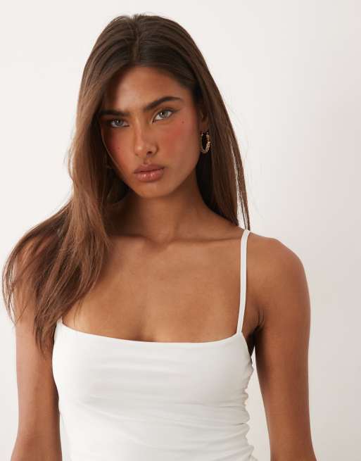 Missy Empire - Top aderente bianco con spalline sottili, 2 di 4