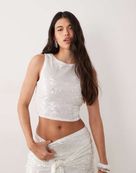 Missy Empire - Top blanco con cuello de nadadora de lentejuelas (parte de un conjunto) - view 1