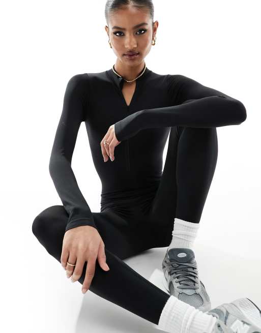 Missy Empire - Tuta jumpsuit aderente nera senza cuciture con zip, 2 di 4