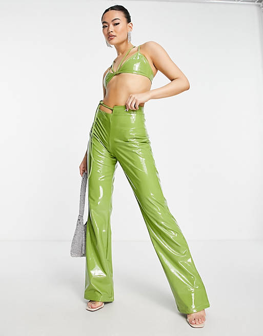 Missy Empire vinyl pants in olive (part of a set)