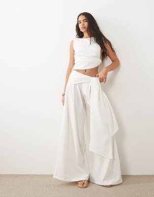 Missyempire Missy Empire Volume Drape Tie Front Wide Leg Pants In White