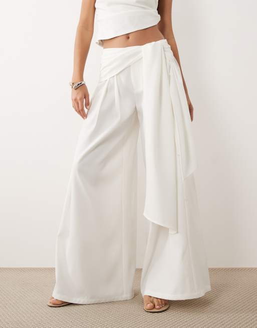 Missy Empire volume drape tie front wide leg pants in white - part of a set, 2 of 5