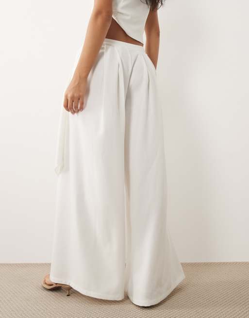 Missy Empire volume drape tie front wide leg pants in white - part of a set, 5 of 5