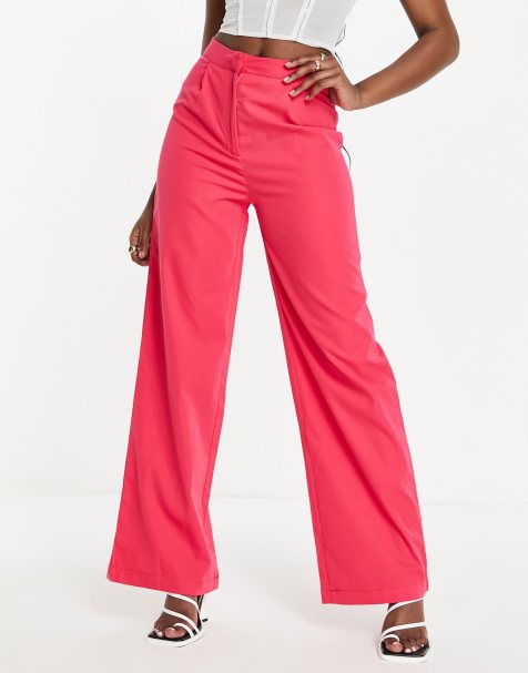 ASOS DESIGN belted combat flare pants in red with contrast stitch