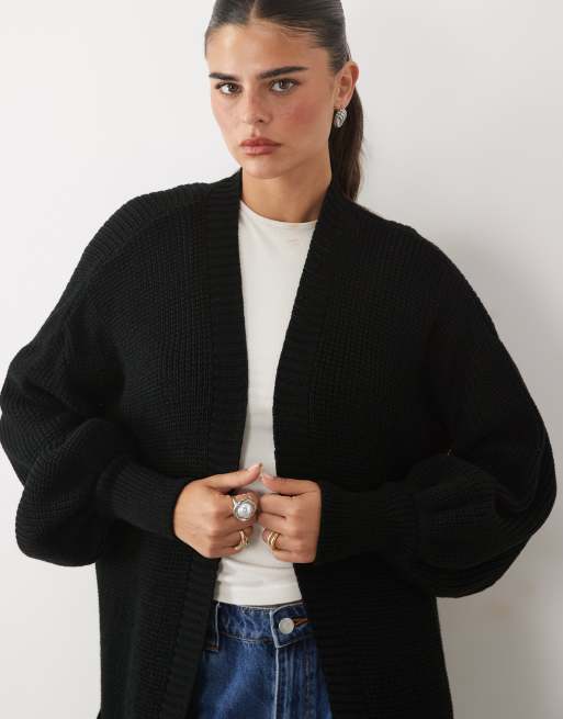 Missyempire balloon sleeve oversized maxi cardigan in black, 2 of 4