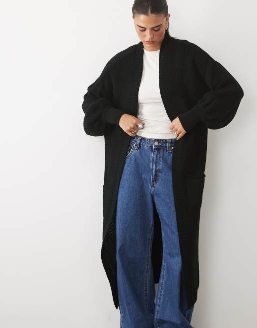 Missyempire balloon sleeve oversized maxi cardigan in black, 3 of 4