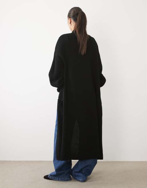 Missyempire balloon sleeve oversized maxi cardigan in black, 4 of 4