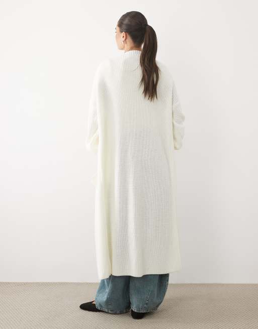 Missyempire balloon sleeve oversized maxi cardigan in cream, 2 of 4