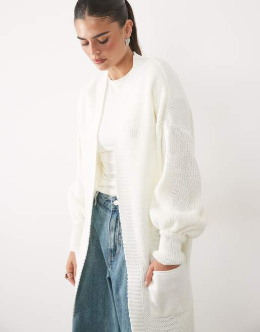 Missyempire balloon sleeve oversized maxi cardigan in cream, 3 of 4