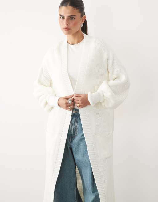 Missyempire balloon sleeve oversized maxi cardigan in cream, 4 of 4