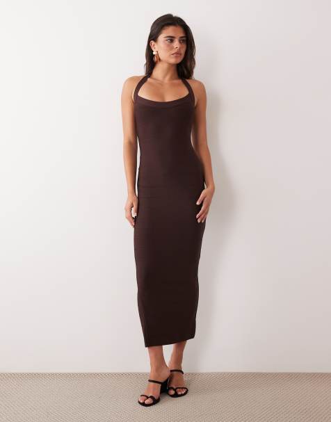 Missyempire bandage halter maxi dress in chocolate