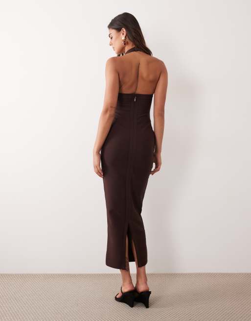 Missyempire bandage halter maxi dress in chocolate, 2 of 4