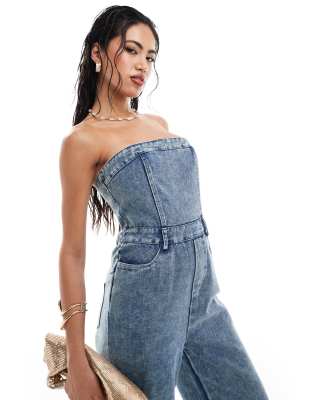 Shop Missyempire bandeau denim jumpsuit in bleach wash Online – Trendy & Affordable Fashion