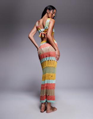 Missyempire Beach Distressed Knit Maxi Skirt In Multi